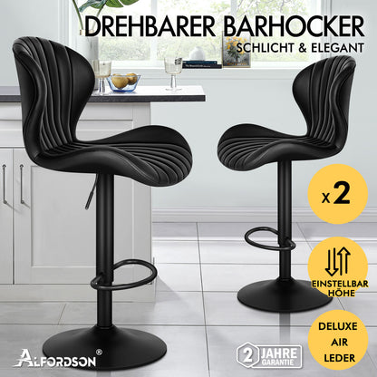 ALFORDSON 2x  Barhocker Gaslift Leder Barstühle Küche Drehbar Stella BLACK