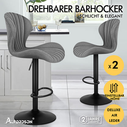 ALFORDSON 2x Barhocker Gaslift Stoff Barstühle Küche Drehbar Stella Grau
