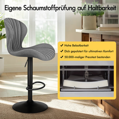 ALFORDSON 2x Barhocker Gaslift Stoff Barstühle Küche Drehbar Stella Grau