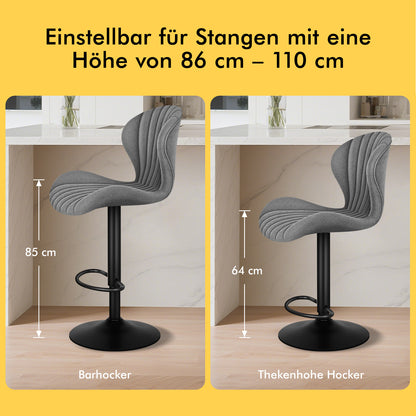 ALFORDSON 2x Barhocker Gaslift Stoff Barstühle Küche Drehbar Stella Grau