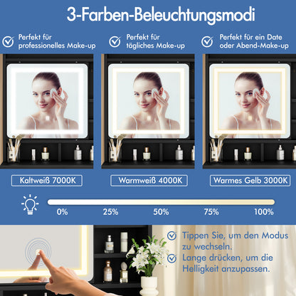 ALFORDSON Frisiertisch-Hocker-Set Schminktisch LED Schrank Schminkspiegel