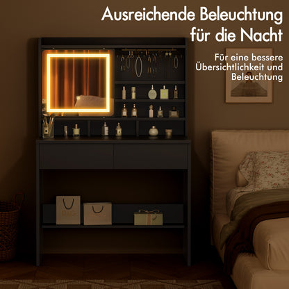 ALFORDSON Frisiertisch-Hocker-Set Schminktisch LED Schrank Schminkspiegel
