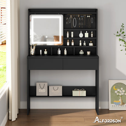 ALFORDSON Frisiertisch-Hocker-Set Schminktisch LED Schrank Schminkspiegel