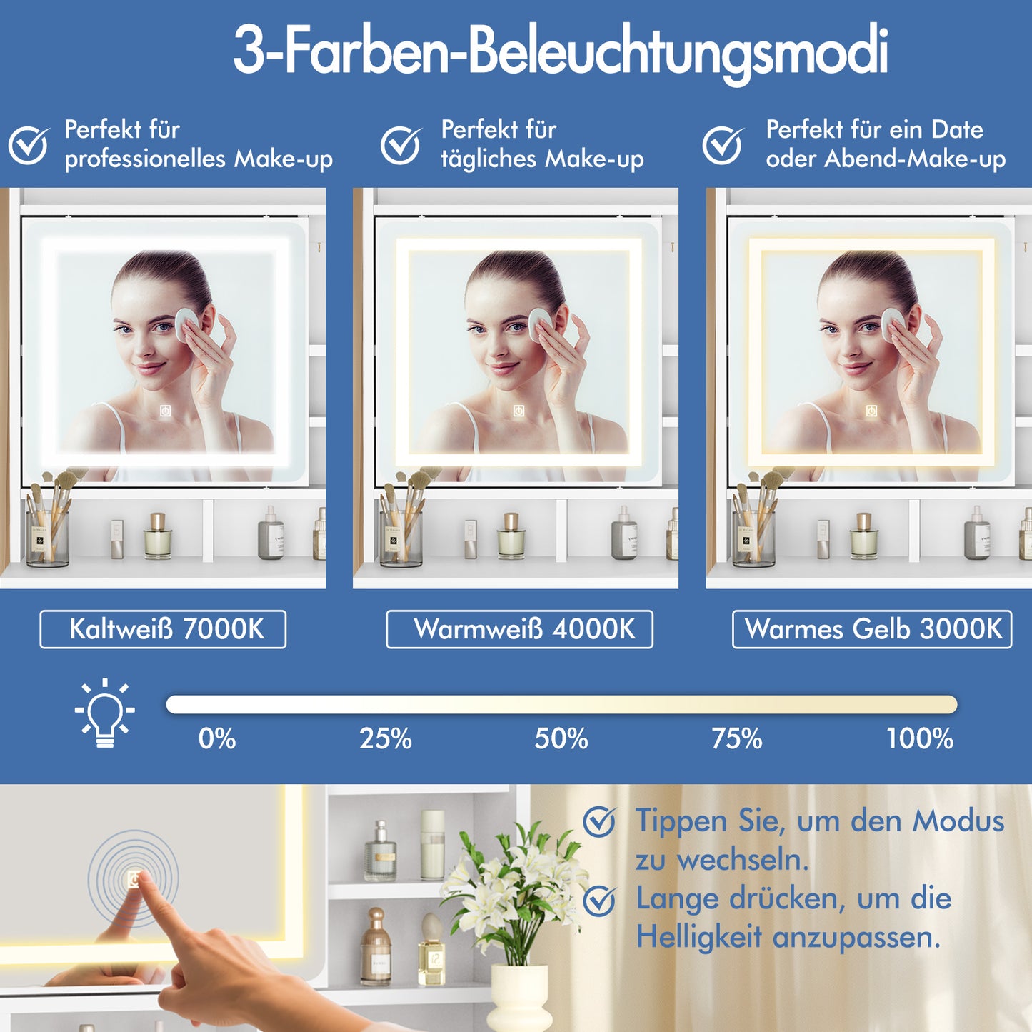 ALFORDSON Frisiertisch-Hocker-Set Schminktisch Spiegel Schrank Schminktisch Weiß