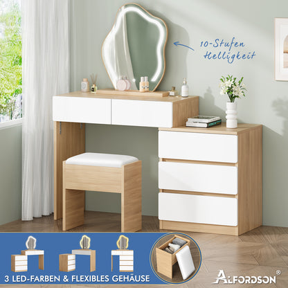 ALFORDSON Frisiertisch-Hocker-Set Schminktisch LED Spiegel Schrank Schlafzimmer
