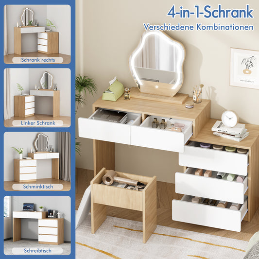 ALFORDSON Frisiertisch-Hocker-Set Schminktisch LED Spiegel Schrank Schlafzimmer