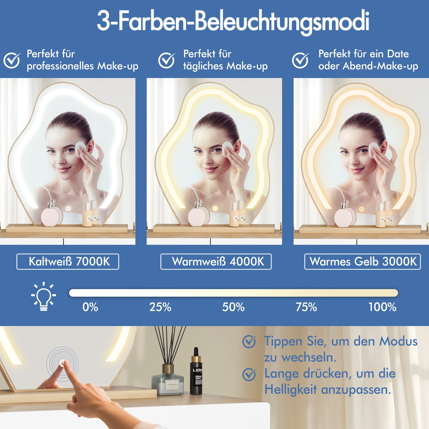 ALFORDSON Frisiertisch-Hocker-Set Schminktisch LED Spiegel Schrank Schlafzimmer