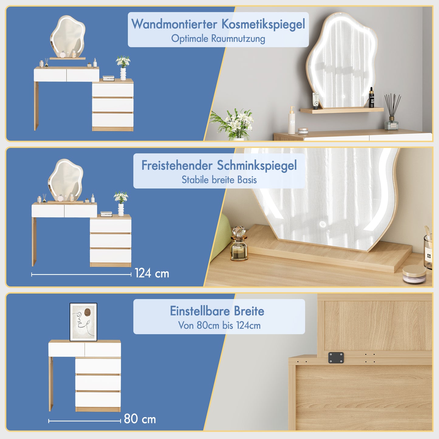 ALFORDSON Frisiertisch-Hocker-Set Schminktisch LED Spiegel Schrank Schlafzimmer