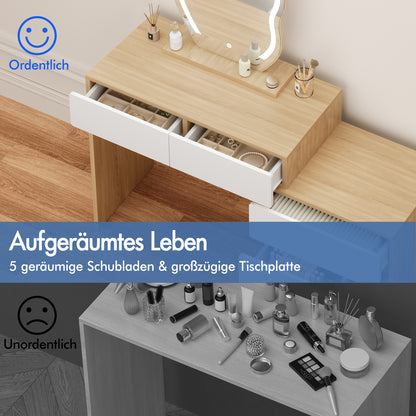 ALFORDSON Frisiertisch-Hocker-Set Schminktisch LED Spiegel Schrank Schlafzimmer