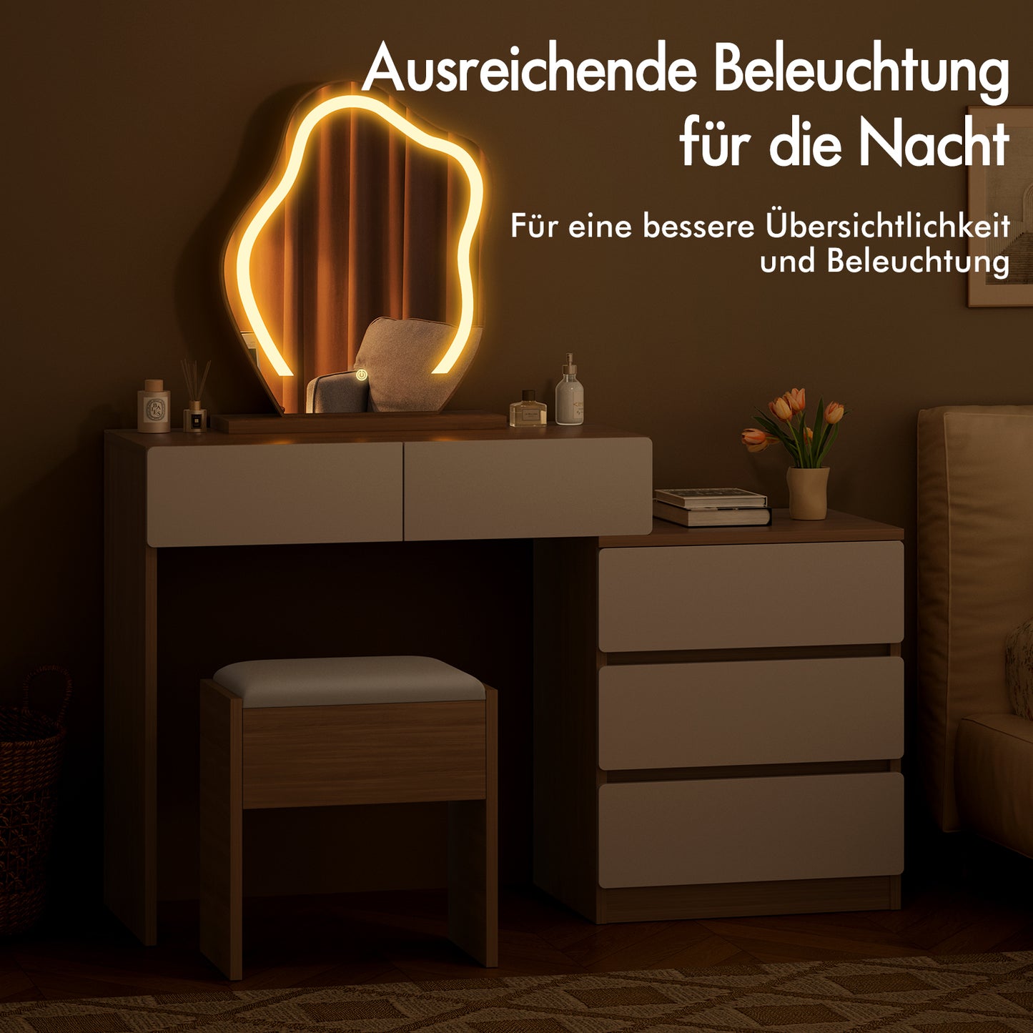 ALFORDSON Frisiertisch-Hocker-Set Schminktisch LED Spiegel Schrank Schlafzimmer