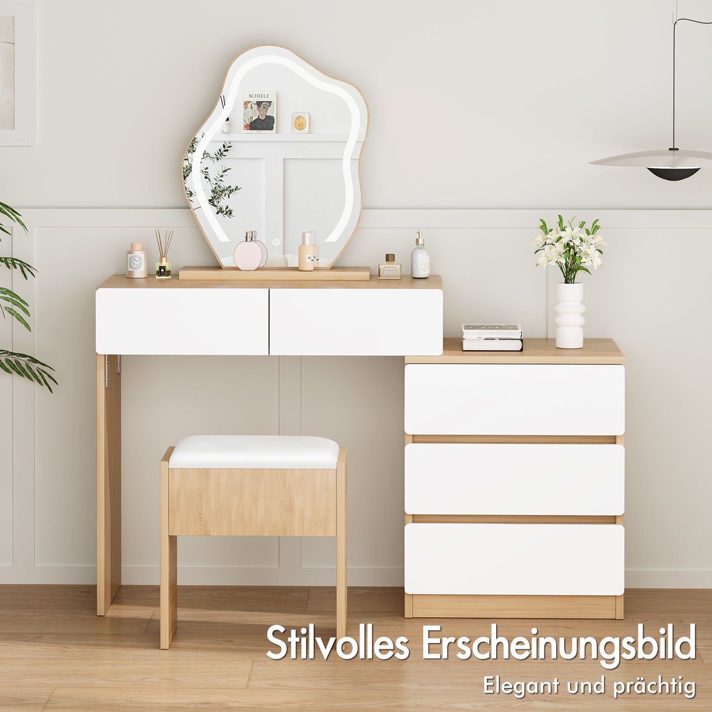 ALFORDSON Frisiertisch-Hocker-Set Schminktisch LED Spiegel Schrank Schlafzimmer