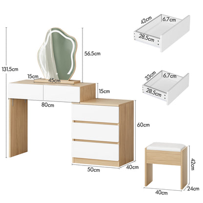 ALFORDSON Frisiertisch-Hocker-Set Schminktisch LED Spiegel Schrank Schlafzimmer