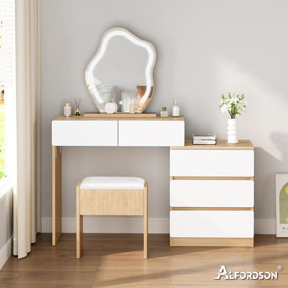 ALFORDSON Frisiertisch-Hocker-Set Schminktisch LED Spiegel Schrank Schlafzimmer