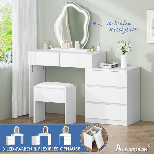 ALFORDSON Frisiertisch-Hocker-Set Schminktisch LED Spiegel Schrank Schlafzimmer