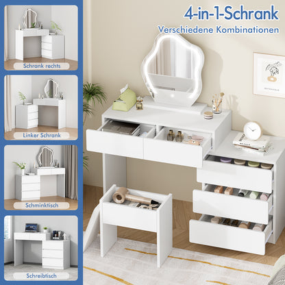 ALFORDSON Frisiertisch-Hocker-Set Schminktisch LED Spiegel Schrank Schlafzimmer