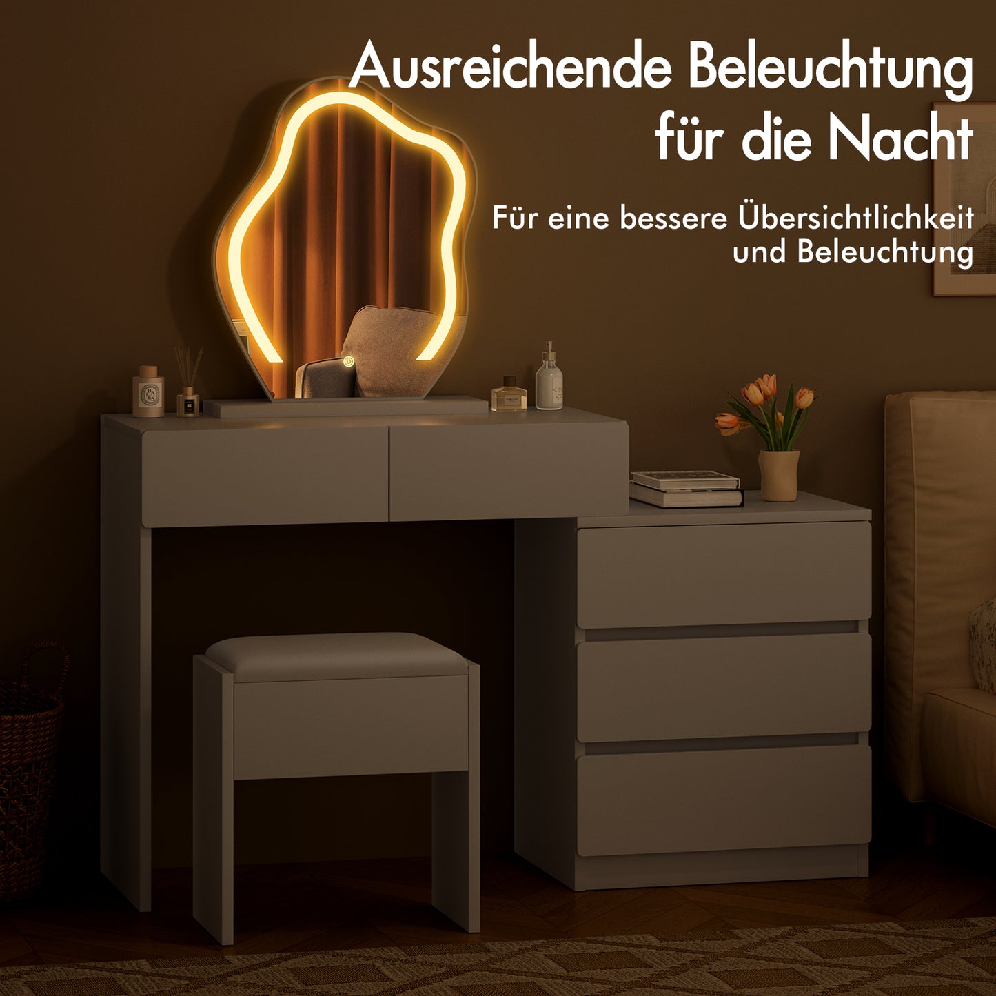 ALFORDSON Frisiertisch-Hocker-Set Schminktisch LED Spiegel Schrank Schlafzimmer