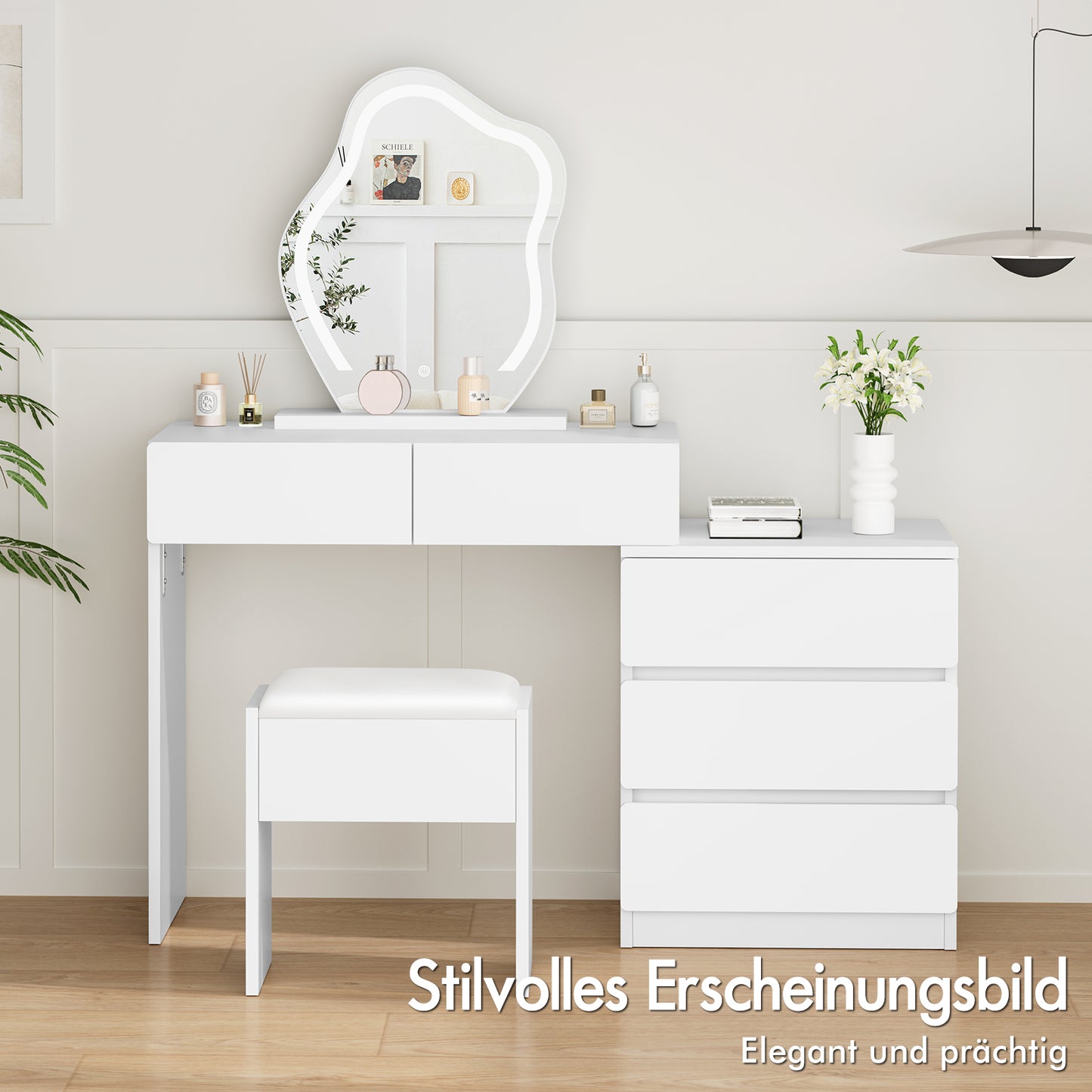 ALFORDSON Frisiertisch-Hocker-Set Schminktisch LED Spiegel Schrank Schlafzimmer