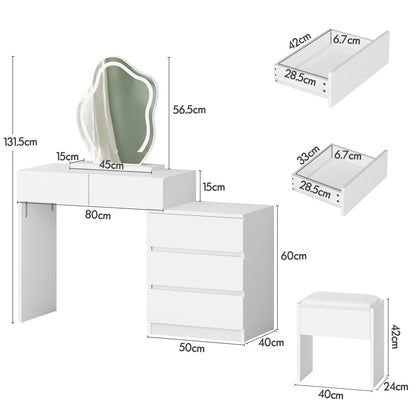 ALFORDSON Frisiertisch-Hocker-Set Schminktisch LED Spiegel Schrank Schlafzimmer