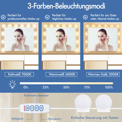 ALFORDSON Frisiertisch-Hocker-Set Schminktisch LED Spiegel Schrank Schlafzimmer