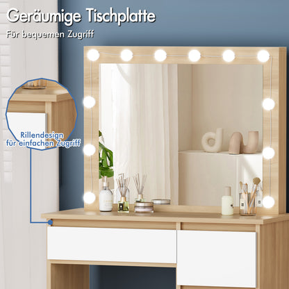 ALFORDSON Frisiertisch-Hocker-Set Schminktisch LED Spiegel Schrank Schlafzimmer