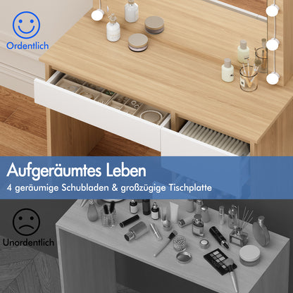 ALFORDSON Frisiertisch-Hocker-Set Schminktisch LED Spiegel Schrank Schlafzimmer