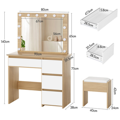 ALFORDSON Frisiertisch-Hocker-Set Schminktisch LED Spiegel Schrank Schlafzimmer