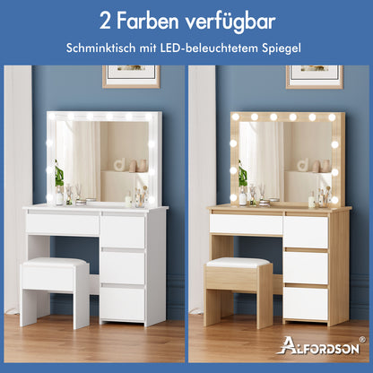 ALFORDSON Frisiertisch-Hocker-Set Schminktisch LED Spiegel Schrank Schlafzimmer