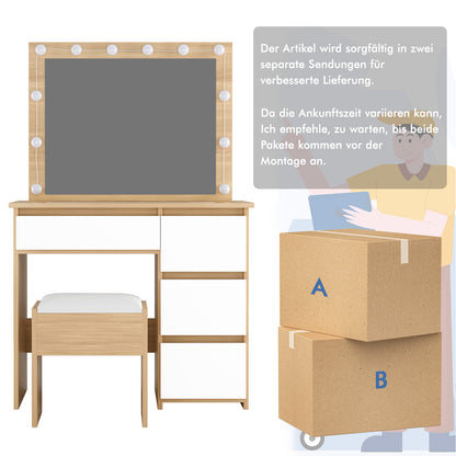 ALFORDSON Frisiertisch-Hocker-Set Schminktisch LED Spiegel Schrank Schlafzimmer