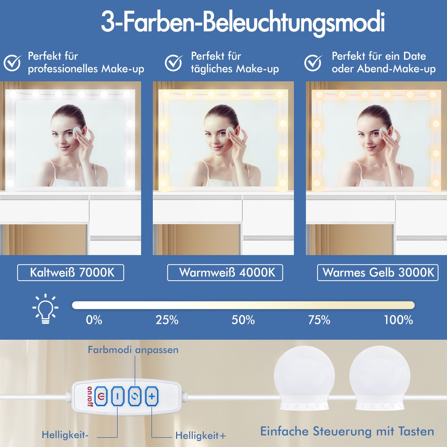 ALFORDSON Frisiertisch-Hocker-Set Schminktisch LED Spiegel Schrank Schlafzimmer