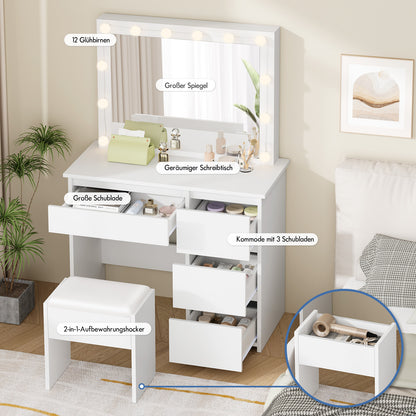 ALFORDSON Frisiertisch-Hocker-Set Schminktisch LED Spiegel Schrank Schlafzimmer
