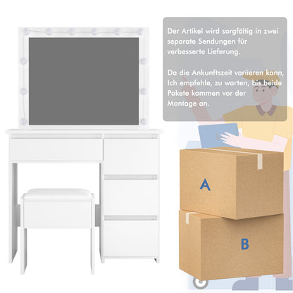 ALFORDSON Frisiertisch-Hocker-Set Schminktisch LED Spiegel Schrank Schlafzimmer