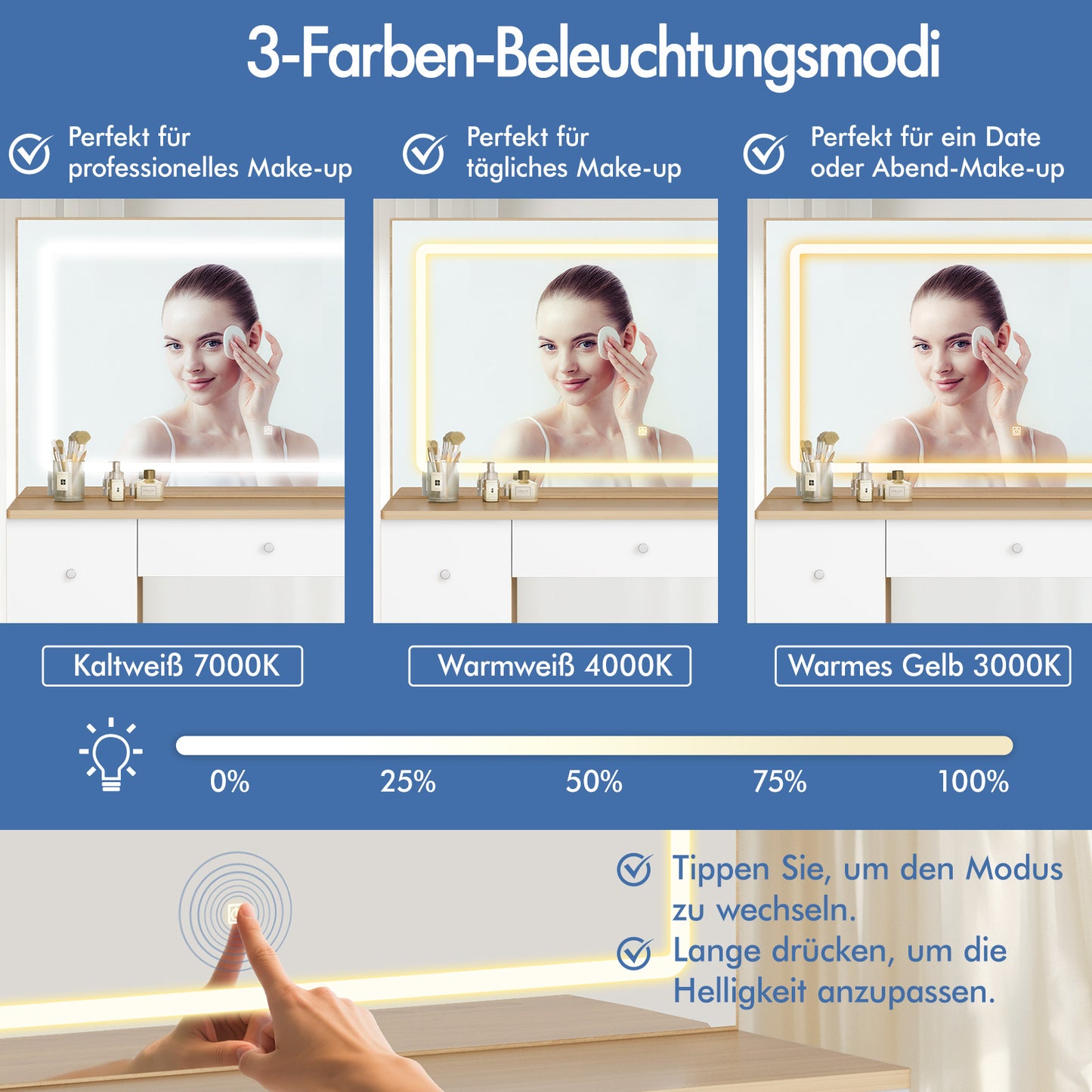 ALFORDSON Frisiertisch-Hocker-Set Schminktisch LED Spiegel Schrank Schlafzimmer