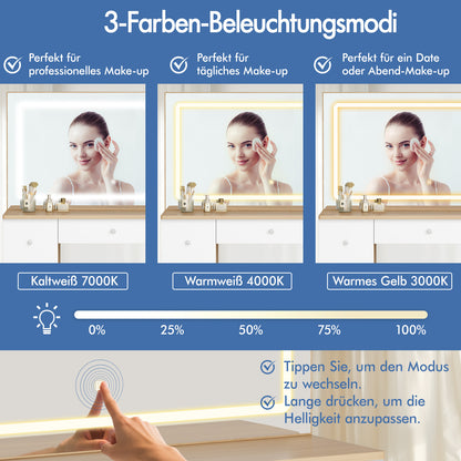 ALFORDSON Frisiertisch-Hocker-Set Schminktisch LED Spiegel Schrank Schlafzimmer