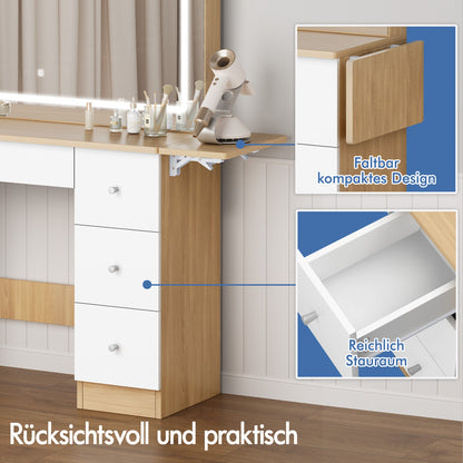 ALFORDSON Frisiertisch-Hocker-Set Schminktisch LED Spiegel Schrank Schlafzimmer
