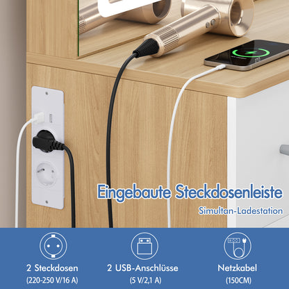 ALFORDSON Frisiertisch-Hocker-Set Schminktisch LED Spiegel Schrank Schlafzimmer