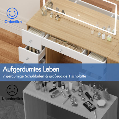 ALFORDSON Frisiertisch-Hocker-Set Schminktisch LED Spiegel Schrank Schlafzimmer