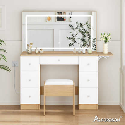 ALFORDSON Frisiertisch-Hocker-Set Schminktisch LED Spiegel Schrank Schlafzimmer