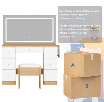 ALFORDSON Frisiertisch-Hocker-Set Schminktisch LED Spiegel Schrank Schlafzimmer