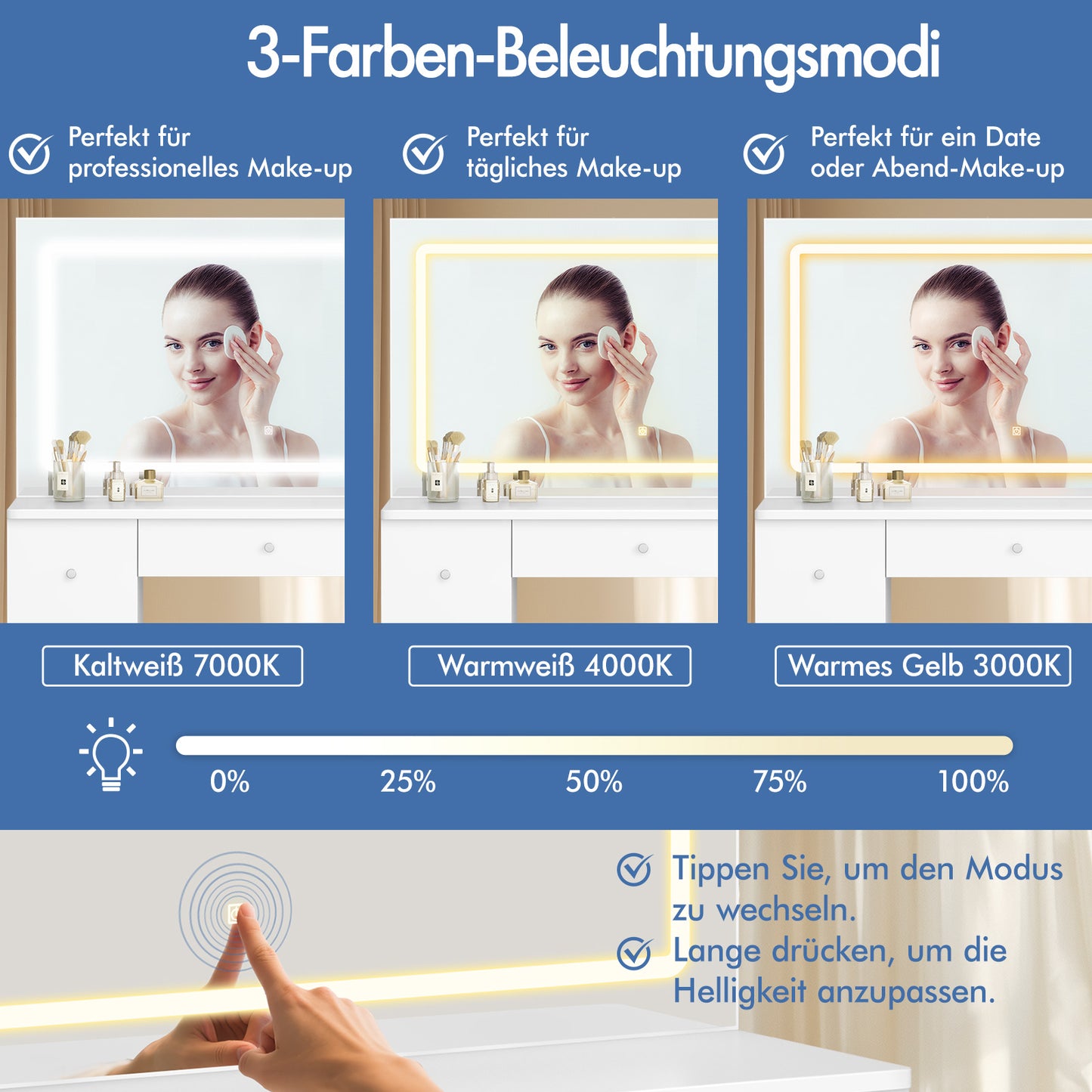 ALFORDSON Frisiertisch-Hocker-Set Schminktisch LED Spiegel Schrank Schlafzimmer