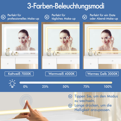 ALFORDSON Frisiertisch-Hocker-Set Schminktisch LED Spiegel Schrank Schlafzimmer