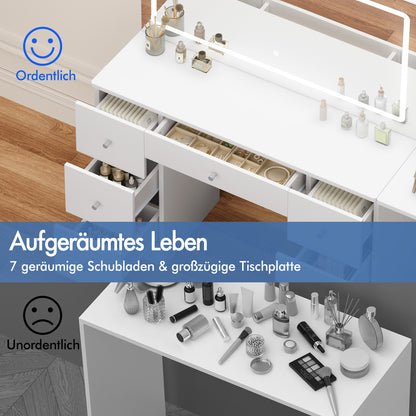 ALFORDSON Frisiertisch-Hocker-Set Schminktisch LED Spiegel Schrank Schlafzimmer