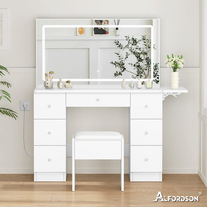 ALFORDSON Frisiertisch-Hocker-Set Schminktisch LED Spiegel Schrank Schlafzimmer