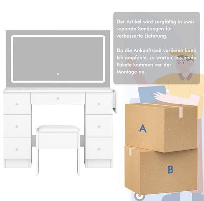 ALFORDSON Frisiertisch-Hocker-Set Schminktisch LED Spiegel Schrank Schlafzimmer