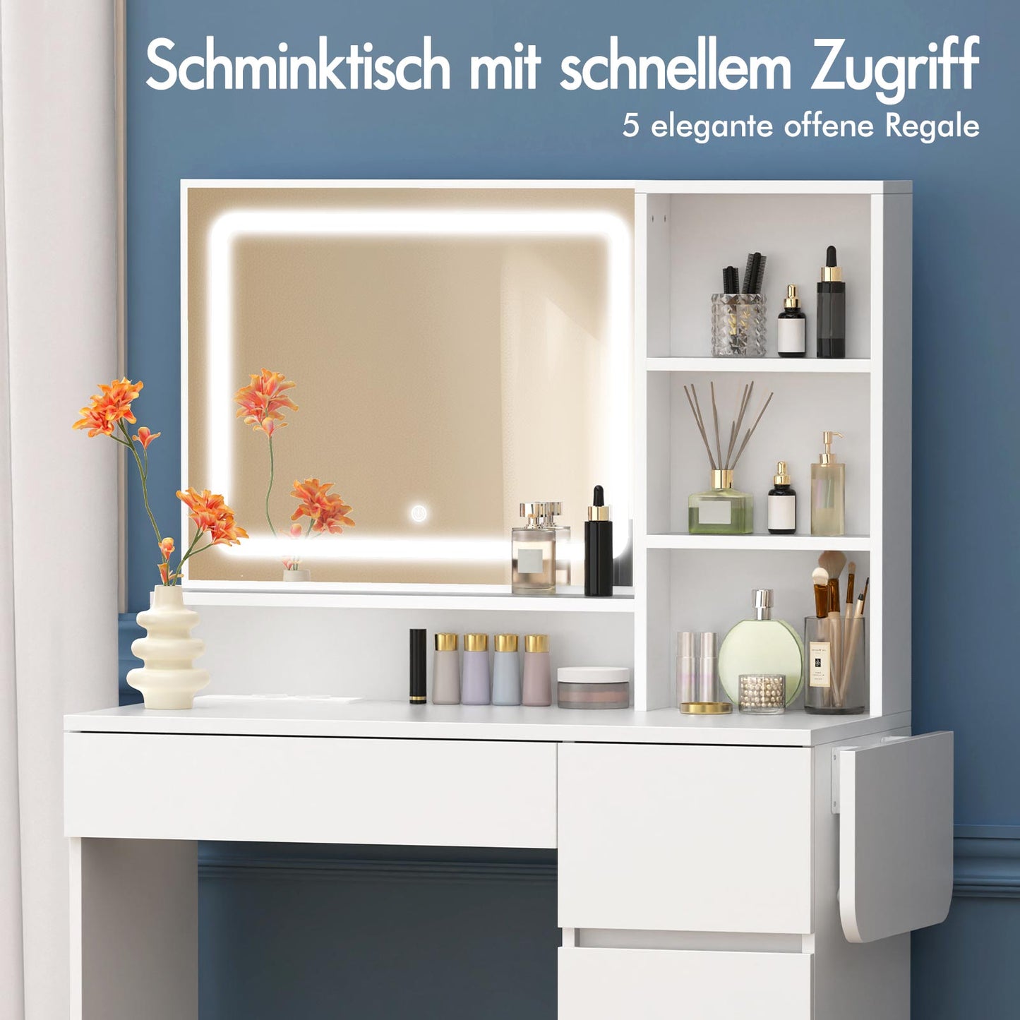 ALFORDSON Frisiertisch-Hocker-Set Schminktisch LED Spiegel Schrank Schlafzimmer