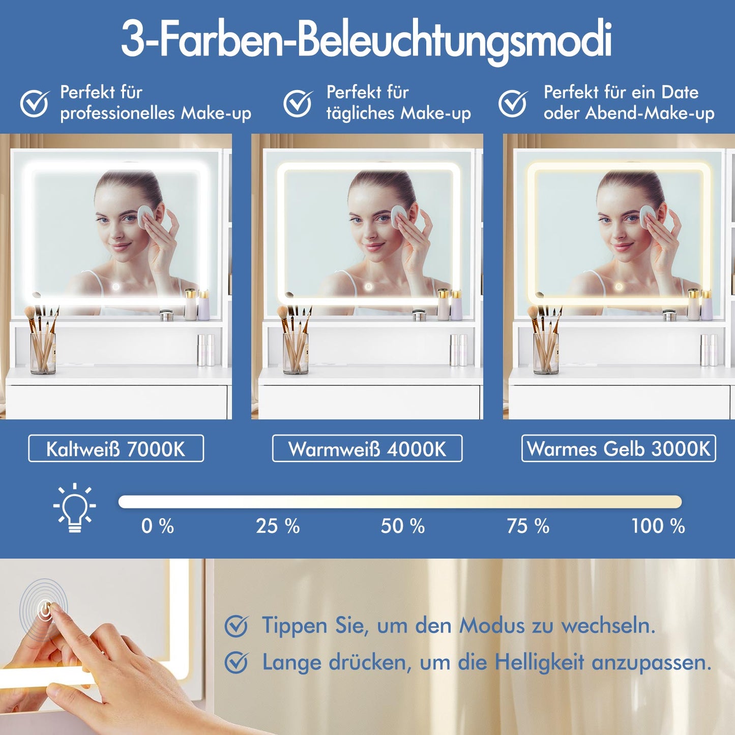 ALFORDSON Frisiertisch-Hocker-Set Schminktisch LED Spiegel Schrank Schlafzimmer