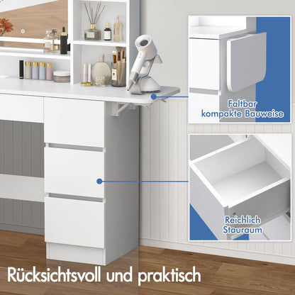 ALFORDSON Frisiertisch-Hocker-Set Schminktisch LED Spiegel Schrank Schlafzimmer