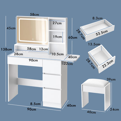 ALFORDSON Frisiertisch-Hocker-Set Schminktisch LED Spiegel Schrank Schlafzimmer