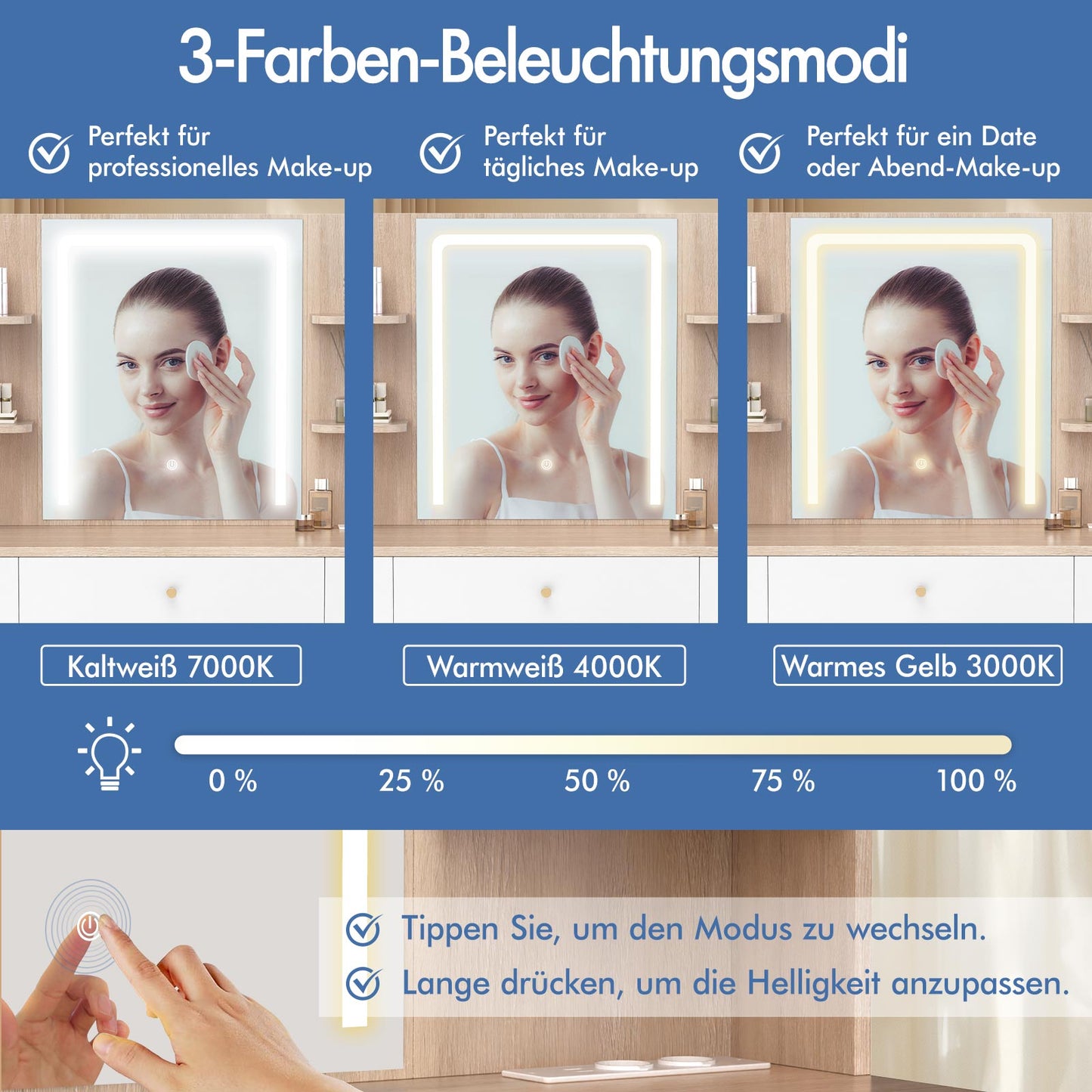 ALFORDSON Frisiertisch-Hocker-Set Schminktisch LED Spiegel Schrank Schlafzimmer