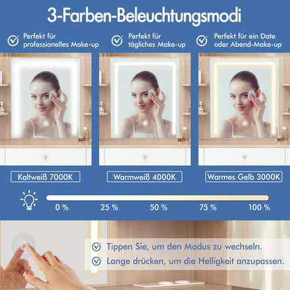 ALFORDSON Frisiertisch-Hocker-Set Schminktisch LED Spiegel Schrank Schlafzimmer