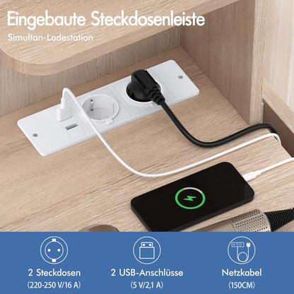 ALFORDSON Frisiertisch-Hocker-Set Schminktisch LED Spiegel Schrank Schlafzimmer